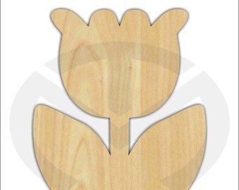 Unfinished Wood Tulip Laser Cutout, Wreath Accent, Door Hanger, Ready to Paint & Personalize, Various Sizes