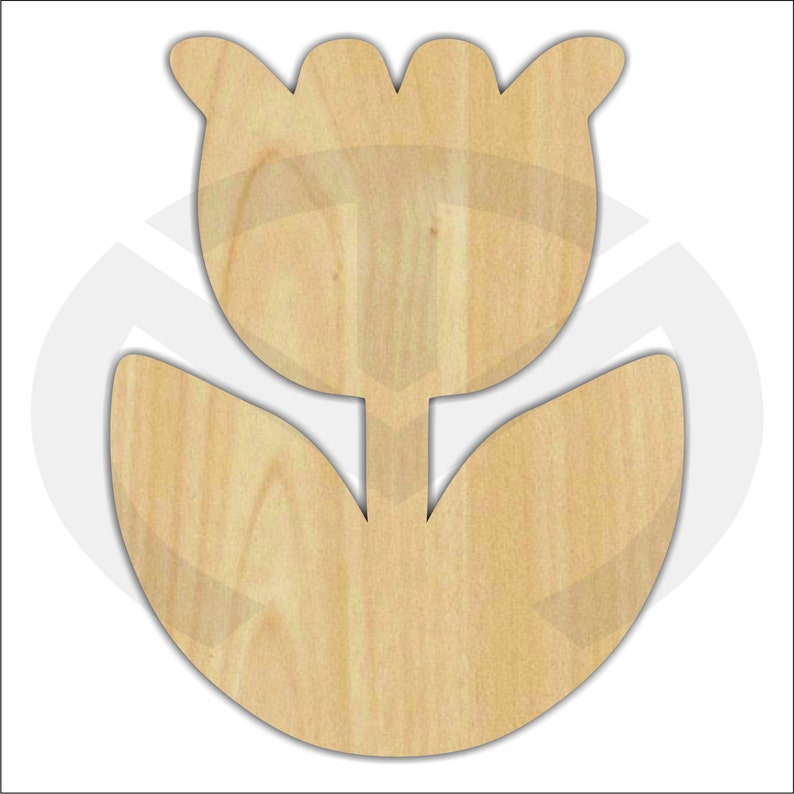 Unfinished Wood Tulip Laser Cutout, Wreath Accent, Door Hanger, Ready to Paint & Personalize, Various Sizes image 1