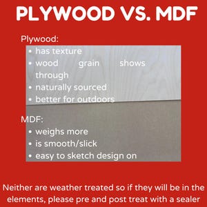 a red poster with the words plywood vs mdf