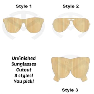 Sunglasses - 01607-  Unfinished Wood Laser Cutout, Wreath Accent, Door Hanger, Ready to Paint & Personalize, Various Sizes