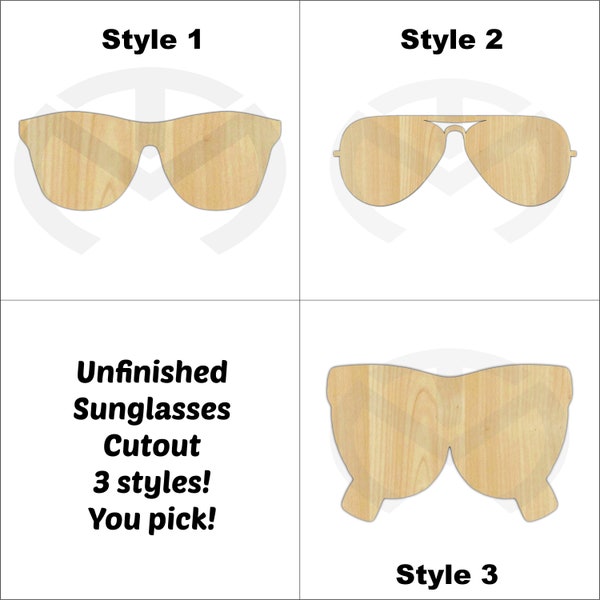 Sunglasses - 01607-  Unfinished Wood Laser Cutout, Wreath Accent, Door Hanger, Ready to Paint & Personalize, Various Sizes