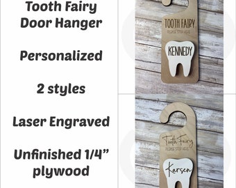Tooth Fairy Door Hanger - Personalized - 2 Styles - Laser Cut and Engraved Wood