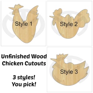 Unfinished Wood Chicken Shape Laser Cutout, Wreath Accent, Ready to Paint and Personalize, Various Sizes, 3 styles