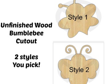 Bumble Bee - 01560- Unfinished Wood Laser Cutout, Home Decor, Door Hanger, Summer, 2 Styles & Various Sizes