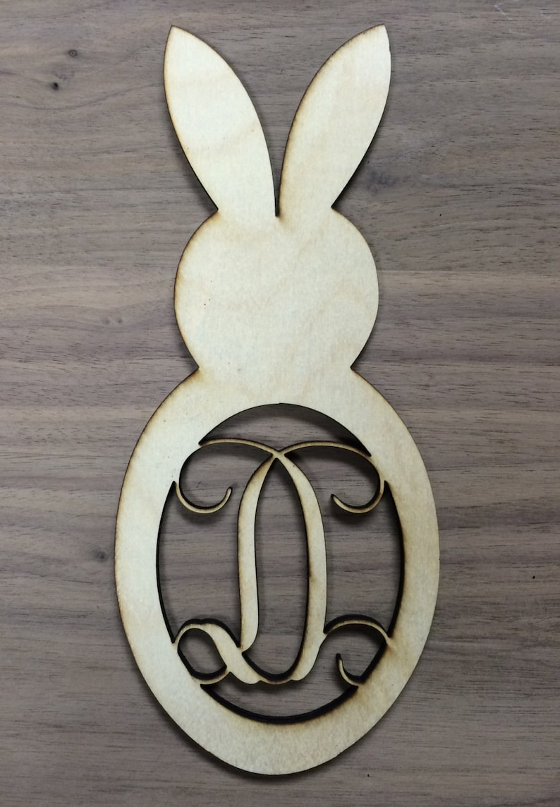 Unfinished Wood Bunny Rabbit Monogram Door Hanger Laser Cutout Etsy