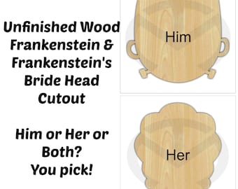 Unfinished Wood Frankenstein or Frankenstein Bride Head Laser Cutout, Wreath Accent, Door Hanger, Ready to Paint & Personalize, Various Size