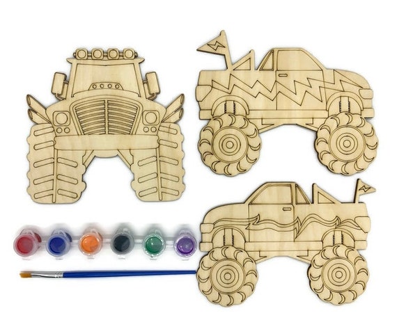 DIY PAINT KIT Monster Trucks Craft Unfinished Wood Laser | Etsy