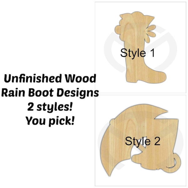 Unfinished Wood Rain Boot Bouquet or Rain Boots & Umbrella Laser Cutout, Wreath Accent, Ready to Paint and Personalize, Various Sizes