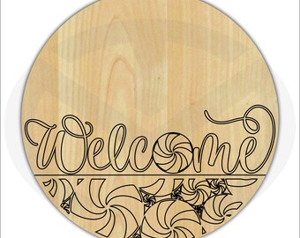 DIY Peppermint Welcome Round- Etched Design - Unfinished Wood Laser Cut - Craft Item - Create Your Own Sign
