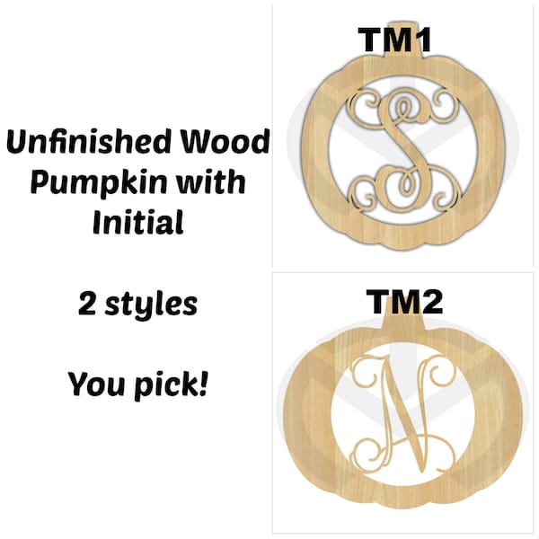 Pumpkin Monogram  -01647C- Any Initial, Unfinished Wood Laser Cutout, Door Hanger , Various Sizes, Script, Fall, Halloween, Thanksgiving