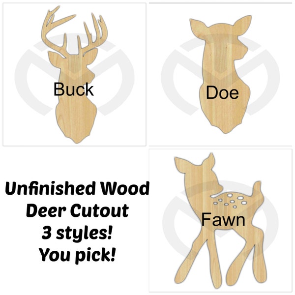 Unfinished Wood Deer Silhouette Buck, Doe or Fawn Laser Cutout, Home Decor, Country, Antlers, Rustic