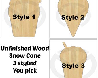 Snow Cone - 01574- Unfinished Wood Laser Cutout, Door Hanger, Wreath Accent, Ready to Paint & Personalize, 3 Styles, Various Sizes