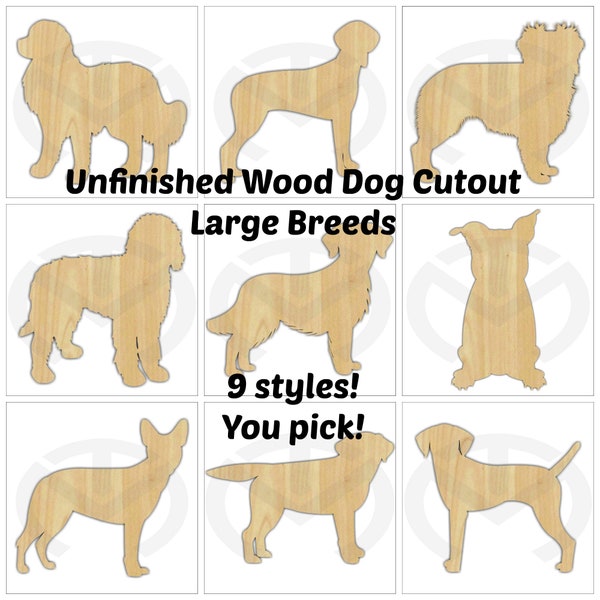 Unfinished Wood Dog Shape, Large Breeds Laser Cutout, Wreath Accent, Ready to Paint and Personalize, Various Sizes and Styles