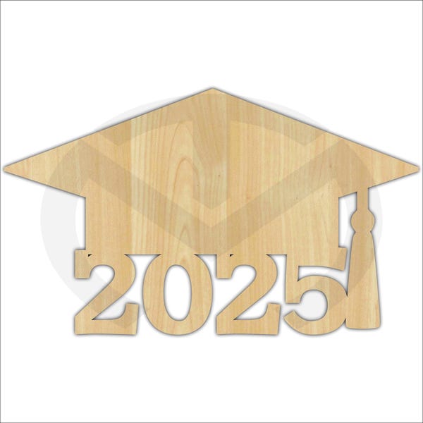 Graduation Cap & Year - 01653C- Unfinished Wood Laser Cutout, Wreath Accent, Door Hanger, Ready to Paint and Personalize, Various Sizes