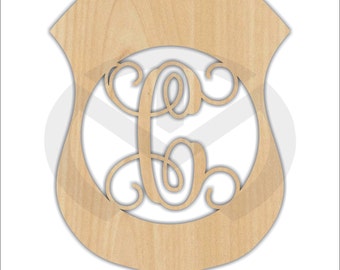 Unfinished Wood Police Badge Door Hanger Laser Cutout w/ Your Initial, Home Decor, Various Sizes, Script, Ready to Paint