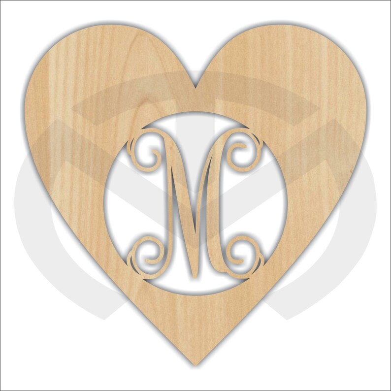 Script Various Sizes Unfinished Wood Heart Monogram Door Hanger Laser Cutout w Your Initial Valentine/'s Day Home Decor
