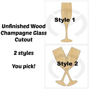 Champagne Glass 01634 Unfinished Wood Laser Cutout, Door Hanger, Ready to Paint & Personalize, Various Sizes, 2 Styles, Wedding image 1