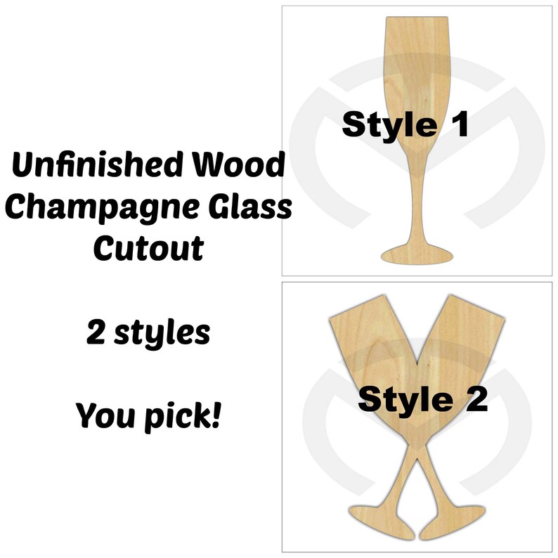 Champagne Glass 01634 Unfinished Wood Laser Cutout, Door Hanger, Ready to Paint & Personalize, Various Sizes, 2 Styles, Wedding image 1