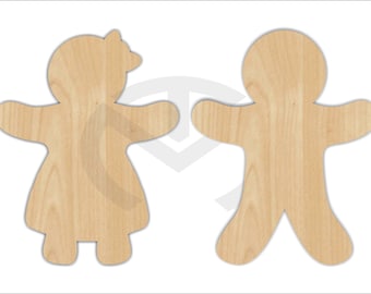 Gingerbread Boy/Girl - 01672-  Unfinished Wood Laser Cutout, Wreath Accent, Door Hanger, Ready to Paint & Personalize, Various Sizes