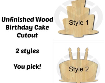 Birthday Cake - 01632- Unfinished Wood Laser Cutout, Wreath Accent, Door Hanger, Ready to Paint & Personalize, Various Sizes and 2 styles