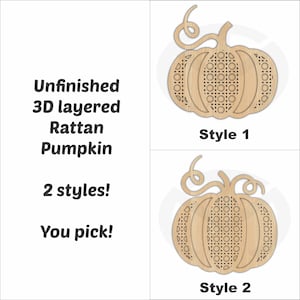 Rattan Layered 3D Pumpkin, Unfinished, Laser Cut, Wreath Accent, Door Hanger, Ready to Paint & Personalize, Various Sizes