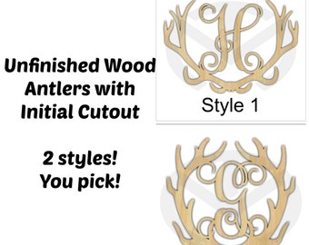 Custom Wood Antler Initial, Laser Cut, Various Sizes, Unfinished, Home Decor, Door Decor, Gift, 2 styles