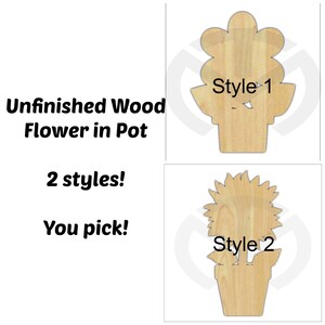 Flower in Pot - 01670- Single Flower, Unfinished Wood Laser Cutout, Wreath Accent, Door Hanger, Ready to Paint & Personalize, Various Sizes