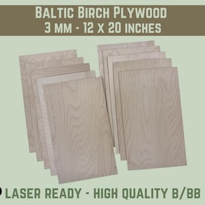 Puede incluir: Una pila de l&aacute;minas de contrachapado de abedul b&aacute;ltico, cada una mide 30,5 x 50,8 cm y 3 mm de grosor. El contrachapado est&aacute; listo para l&aacute;ser y es de alta calidad B/BB.