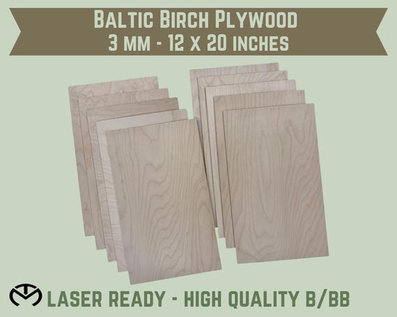 Baltic Birch Plywood Sheets - Glowforge Laser Ready - Pre Cut Blanks - Engravable - 3mm - 1/8 inch thick -  12 x 20 inches