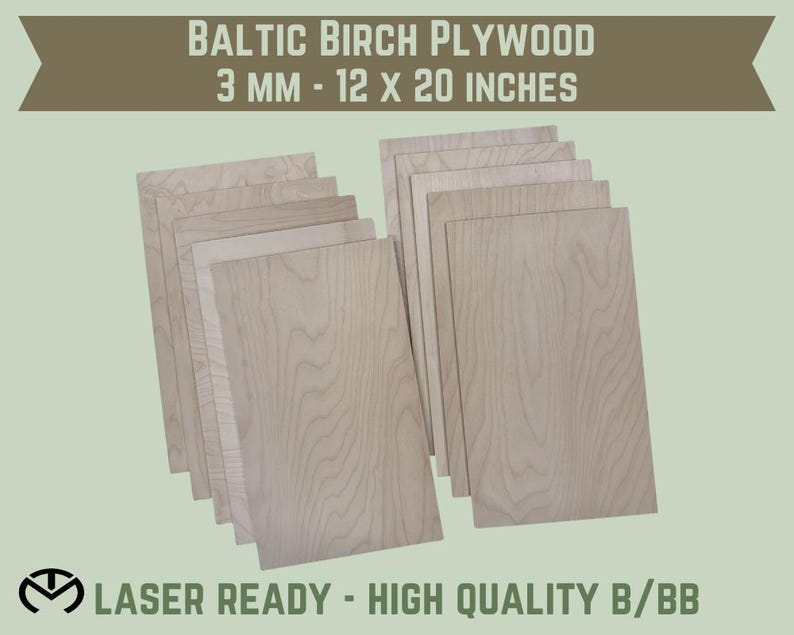 Puede incluir: Una pila de l&aacute;minas de contrachapado de abedul b&aacute;ltico, cada una mide 30,5 x 50,8 cm y 3 mm de grosor. El contrachapado est&aacute; listo para l&aacute;ser y es de alta calidad B/BB.