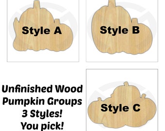 Unfinished Wood Pumpkin Groups Laser Cutout, Wreath Accent, Door Hanger, Ready to Paint & Personalize, Various Styles and Sizes