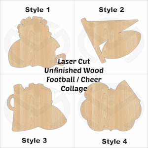 Football & Cheer Collage Shapes- Unfinished Wood Laser Cutout, Wreath Accent, Ready to Paint and Personalize to your Favorite Team!
