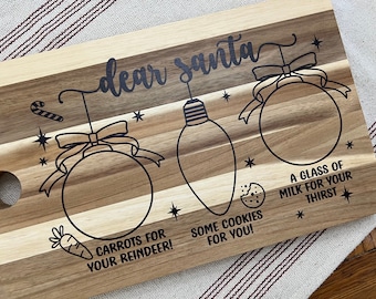 Santa Cookie Board - Milk and Cookies and Carrot - Christmas Eve Tradition - Cutting Board with UV printed text - CUSTOMIZE Names