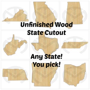 State Shape - 01585- Any State, Unfinished Wood  Laser Cutout, Door Hanger,Wreath Accent, Ready to Paint and Personalize, (larger)