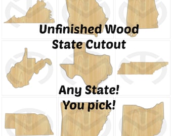 State Shape - 01585- Any State, Unfinished Wood  Laser Cutout, Door Hanger,Wreath Accent, Ready to Paint and Personalize, (larger)