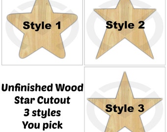 Star Laser Cutout - 01609- Unfinished Wood Laser Cutout, Wreath Accent, Door Hanger, Ready to Paint & Personalize, Various Shapes and Sizes