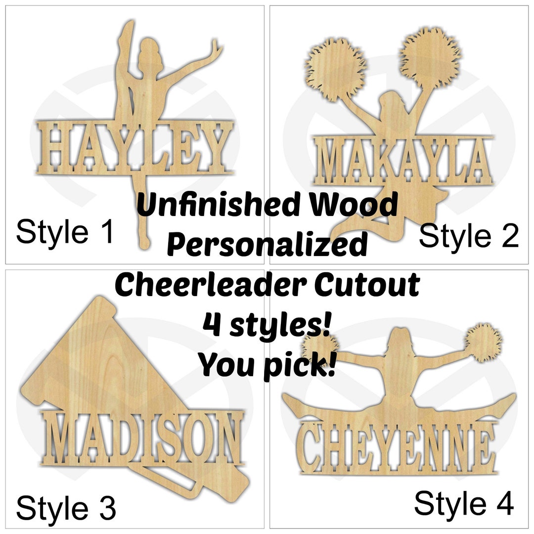 Cheerleader Cutout With Custom Name or Word Unfinished Wood Laser