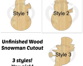 Unfinished Wood Snowman Laser Cutout, Wreath Accent, Door Hanger, Ready to Paint & Personalize, Various Sizes, 3 styles