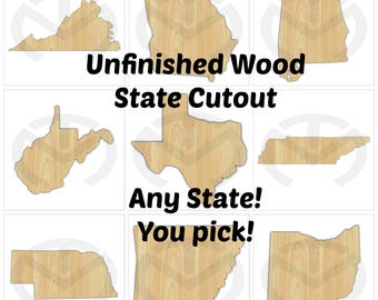 State Shape - 01675- Any State, Unfinished Wood Laser Cutout, Wreath Accent, Ready to Paint and Personalize *Any State Available!+ (Smaller)