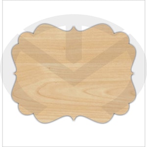 May include: A wooden sign with a decorative, scalloped edge. The sign is made of light-colored wood with a natural grain pattern.