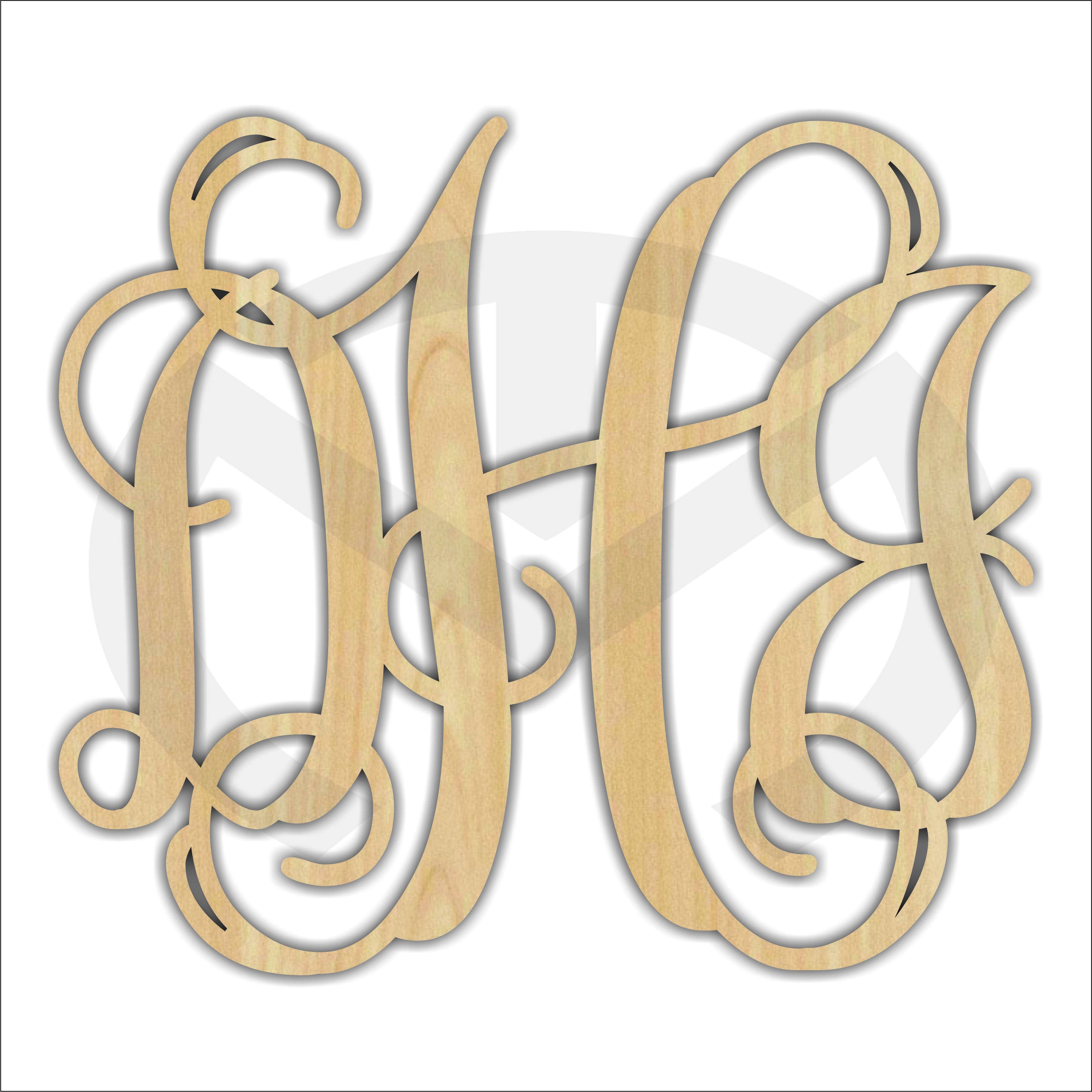 Vine Monogram 3 Initials - 01644C- Unfinished Wood Laser Cut, Wall Or Door Hanger, Various Sizes, Home Decor, Wedding Gift