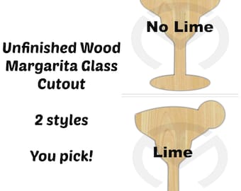 Margarita Glass - 01561-  Unfinished Wood Laser Cutout, Wreath Accent, Door Hanger, Ready to Personalize, Various Sizes, w/ or Without Lime