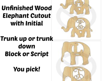 Elephant Unfinished Wood Laser Cut-Out, Door Hanger, Wall Decor, Personalized, Various Shapes and Sizes, Safari Decor, Block or Script