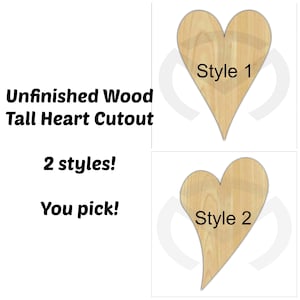 Unfinished Wood Tall Heart Laser Cutout, Wreath Accent, Door Hanger, Ready to Paint & Personalize, Various Sizes and Styles