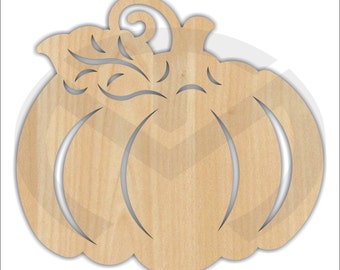 Unfinished Wood Pumpkin with Laser Cut Design, Wreath Accent, Door Hanger, Ready to Paint & Personalize, Various Sizes