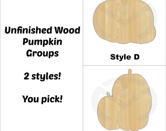 Unfinished Wood Pumpkin Groups (2) Laser Cutout, Wreath Accent, Door Hanger, Ready to Paint & Personalize, Various Styles and Sizes