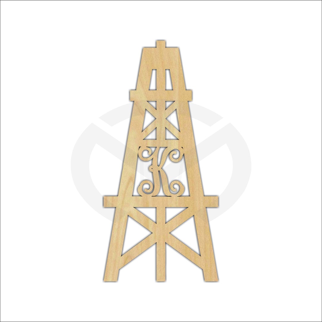 Unfinished Wood Oil Derrick With Initial, Wall or Door Hanger, Laser