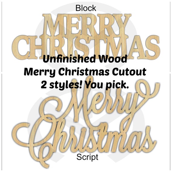 Merry Christmas - 01655- Unfinished Wood  Laser Cutout, Wreath Accent, Door Hanger, Ready to Paint & Personalize, Various Sizes