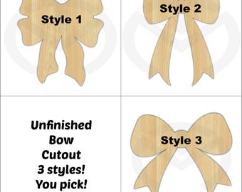 Bow- Solid Styles- Coquette, Unfinished Wood Laser Cutout, Door Decor, Trendy, Preppy, Demure, Various Sizes & Styles