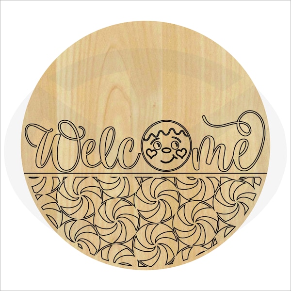 DIY Peppermint Gingerbread Welcome Round- Etched Design - Unfinished Wood Laser Cut - Craft Item - Create Your Own Sign